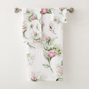 Watercolor Peonies Pattern Bath Towel Set