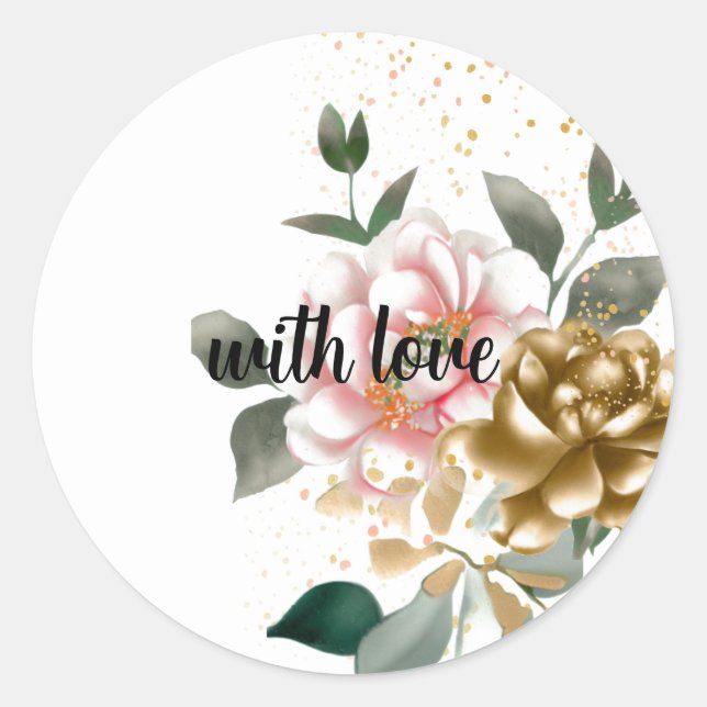 Watercolor Peonies Pink Bronze Speckled Sticker (Front)