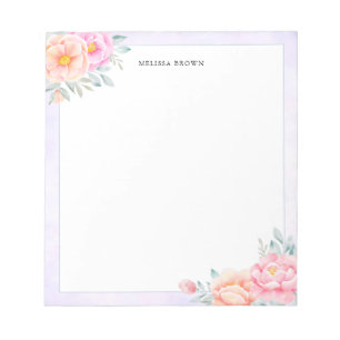 Watercolor Peonies Roses Pink Peach Floral Boho Notepad