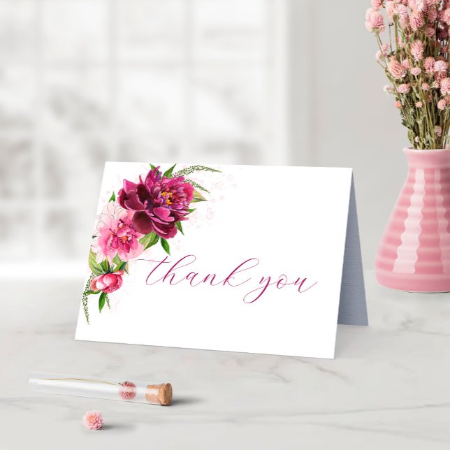 Watercolor Peonies Rustic Wedding Thank you Card (Creator Uploaded)