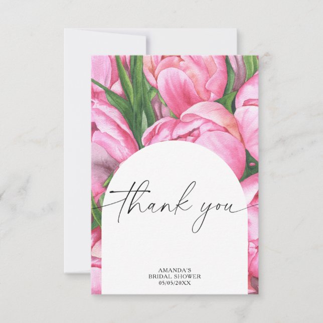 Watercolor peonies - thank you bridal shower  card (Front)