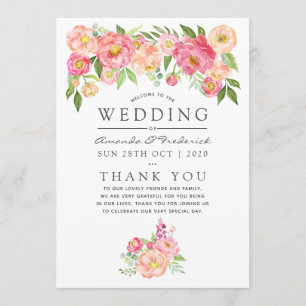 Watercolor Peonies Wedding Program