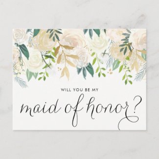 Watercolor Peonies Will You Be My Maid of Honour Invitation Postcard