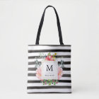 Watercolor Peonies with Black Stripes and Monogram