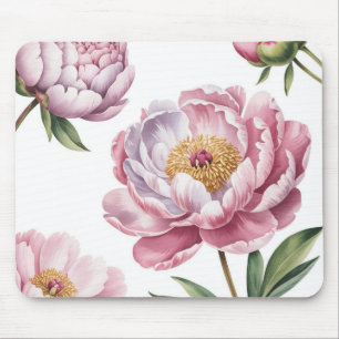 Watercolor Peony Bloom Soft Floral Mouse Pad