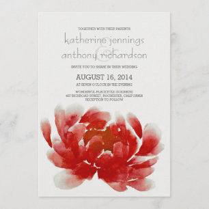 Watercolor peony blossom wedding invitations
