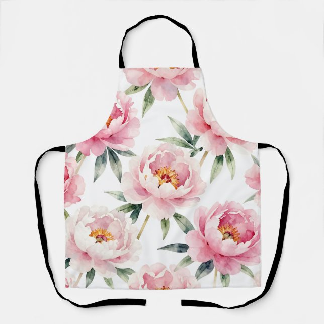 Watercolor Peony Blush Floral Pattern Apron (Front)