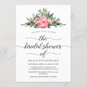 Watercolor Peony Bridal Shower Invitation