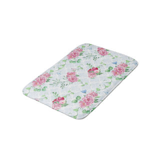 watercolor peony,butterfly watercolor bath mat