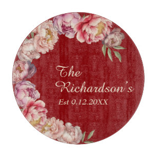 Watercolor Peony Custom Established Year Cutting Board