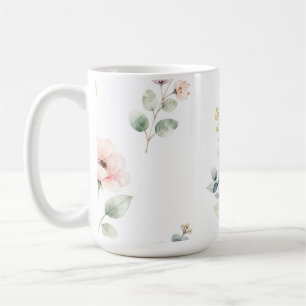 Watercolor Peony Eucalyptus Delicate Floral Coffee Mug