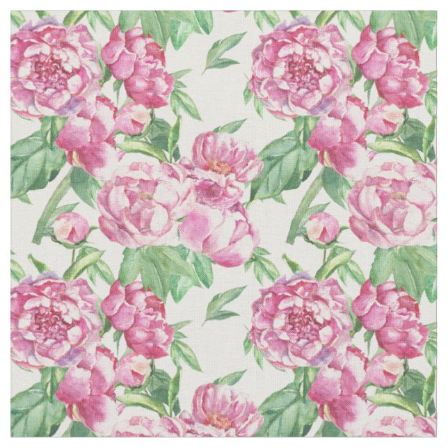 Watercolor peony field fabric (Close Up)
