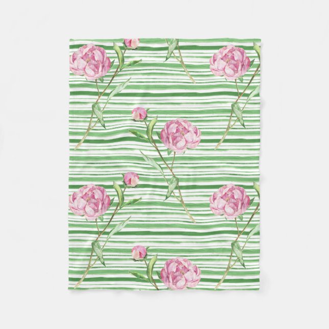 watercolor peony fleece blanket (Front)