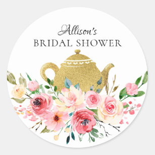 Watercolor Peony Floral Bridal Tea Party Sticker