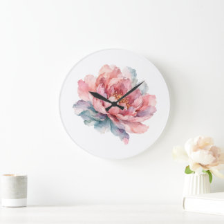 Watercolor Peony Floral Large Clock
