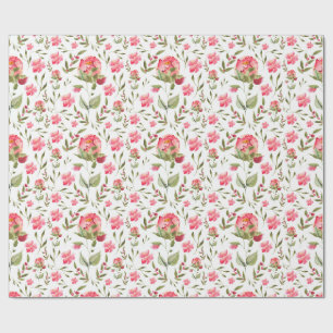 Watercolor Peony Floral  – Pink & Green  Wrapping Paper