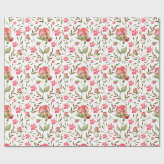 Watercolor Peony Floral  – Pink & Green  Wrapping Paper