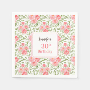 Watercolor Peony Floral Pink Peach 30th Birthday Napkin