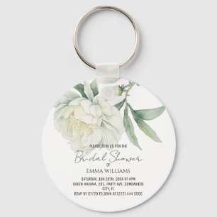 Watercolor Peony Flower Bridal Shower Keychain