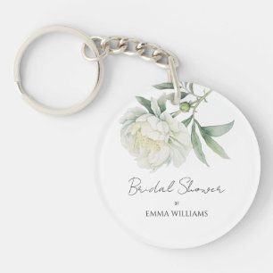 Watercolor Peony Flower Bridal Shower Keychain