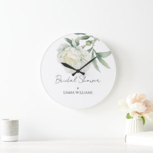 Watercolor Peony Flower   Bridal Shower Large Clock