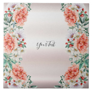 Watercolor Peony Flower Ceramic Tile
