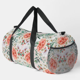 Watercolor Peony Flower Duffle Bag