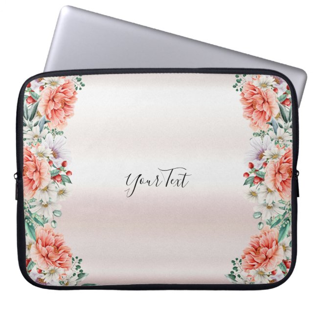 Watercolor Peony Flower Laptop Sleeve (Front)
