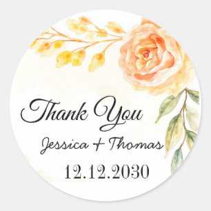 Watercolor Peony Flowers Thank You Wedding Favor Classic Round Sticker