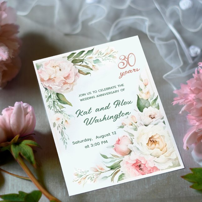 Watercolor peony garden, WEDDING ANNIVERSAR Invitation (Creator Uploaded)