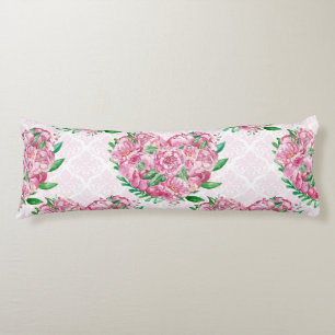 watercolor peony heart body pillow