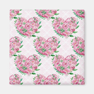 watercolor peony heart magnet