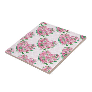 watercolor peony heart tile