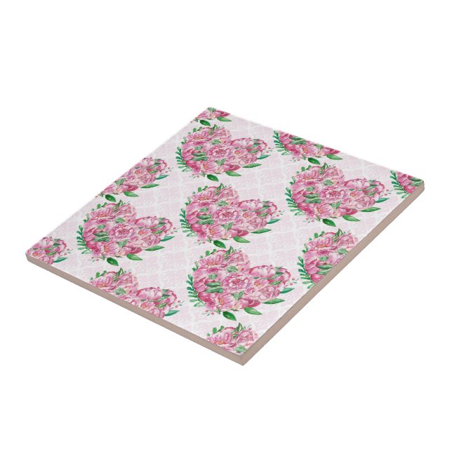 watercolor peony heart tile (Side)