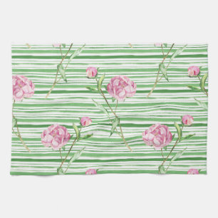 watercolor peony kitchen towel