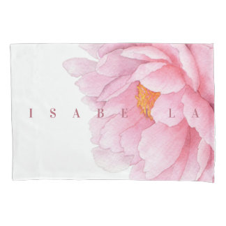 Watercolor Peony Large Floral Name Blush Coral Pillowcase