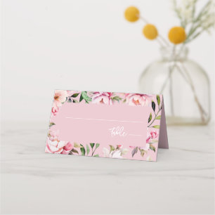 Watercolor Peony Magnolia Floral Pink Wedding Place Card