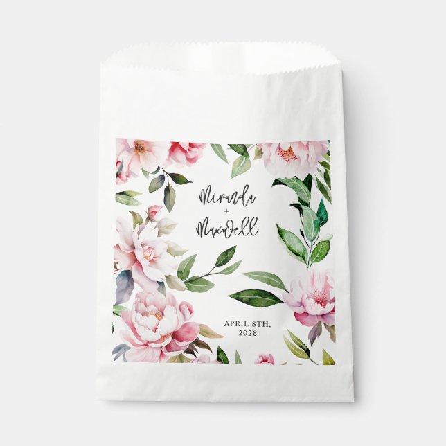 Watercolor Peony Magnolia Pink Wedding  Favour Bag (Front)