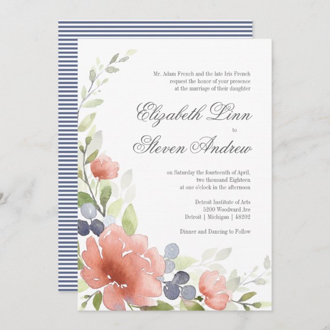 Watercolor Peony Mariage Invitations (Devant / Derrière)