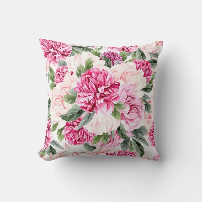 Watercolor Peony Pattern 2 Throw Pillow (Front)