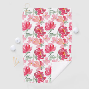 Watercolor Peony Pattern Golf Towel