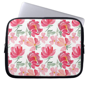 Watercolor Peony Pattern Laptop Sleeve