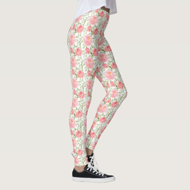 Watercolor Peony Pattern Leggings (Right)