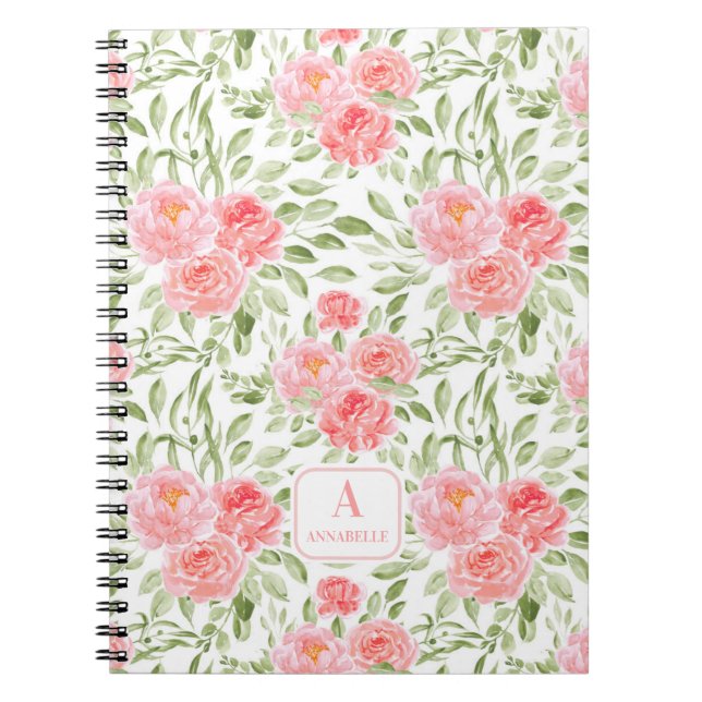 Watercolor Peony Pattern Monogram Notebook (Front)
