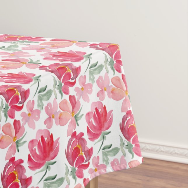 Watercolor Peony Pattern Tablecloth (In Situ)