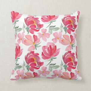 Watercolor Peony Pattern Throw Pillow