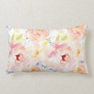 Watercolor Peony Pink Watercolor Flower Lumbar Pillow