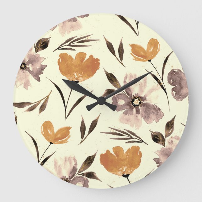 Watercolor peony poppy, abstract floral pattern. large clock (Front)
