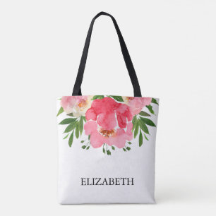 Watercolor Peony Roses Floral Wedding Tote Bag