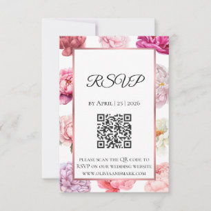 Watercolor Peony RSVP Card   Rose Gold Floral